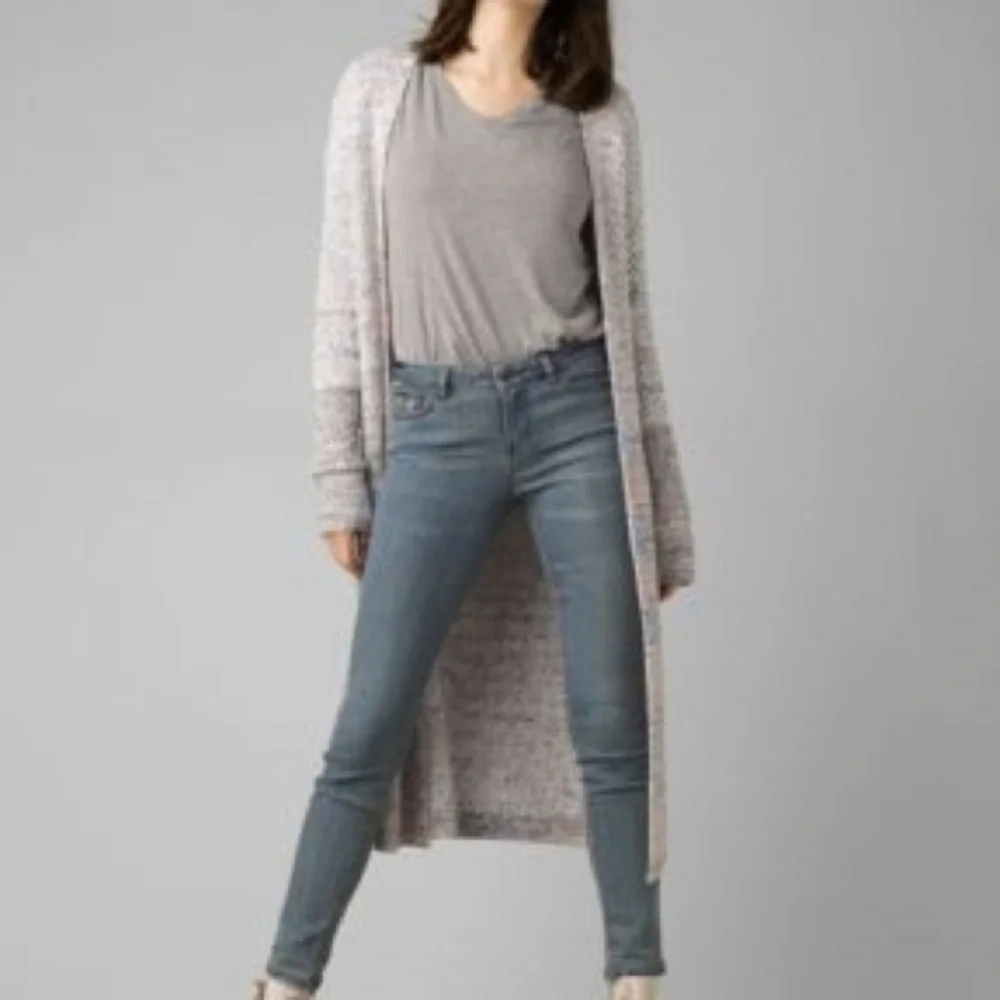 prAna Long Open Front Greta Duster Cardigan Sweater Marled Knit-Blue-Rose-Medium - Picture 3 of 16